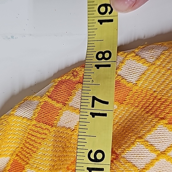 Patty Woodard Vtg 70's argyle dress, yellow orange white, SL, fitted, A-line - Picture 9 of 10